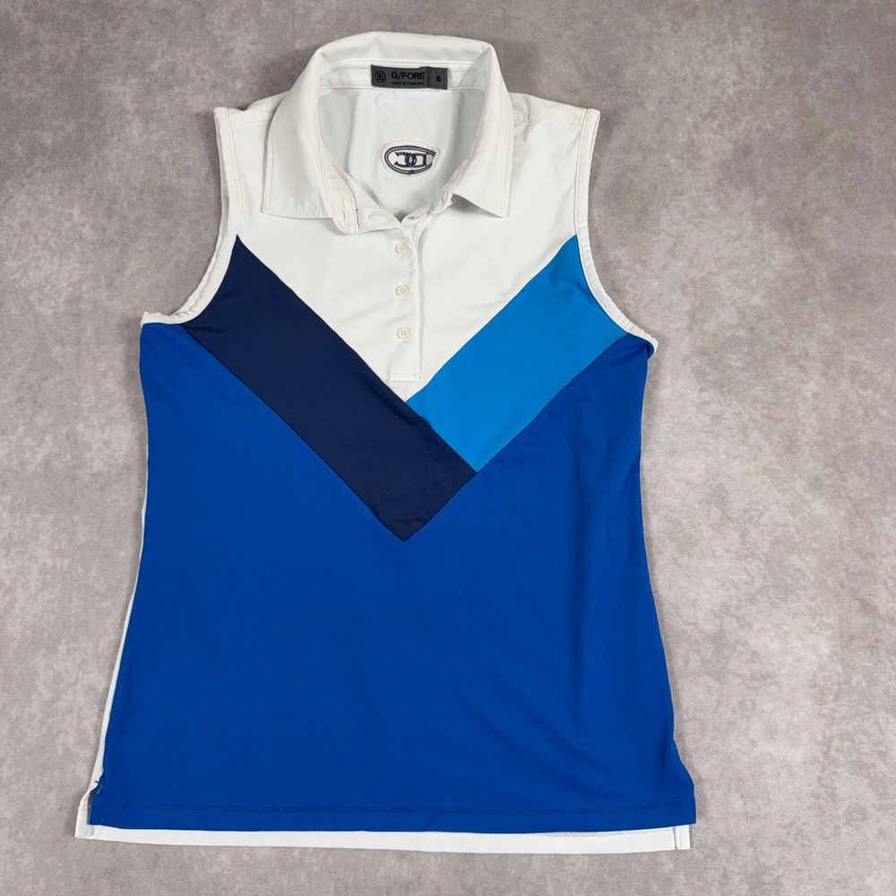 G/FORE Sleeveless Golf Polo Shirt Colorblock Chevron Performance Size S Blue